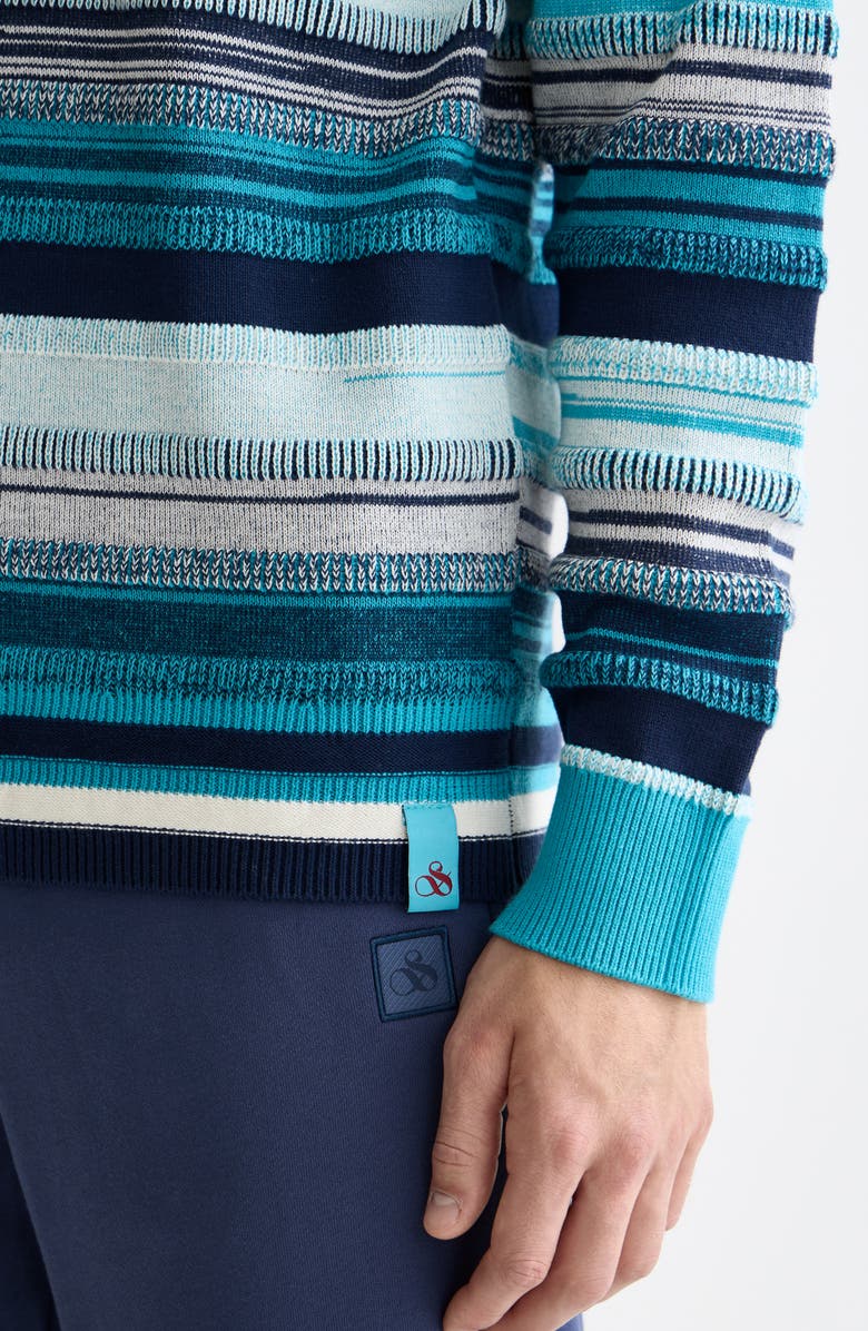 Scotch & Soda Stripe Cotton Sweater, Alternate, color, Tahitian Blue Stripe
