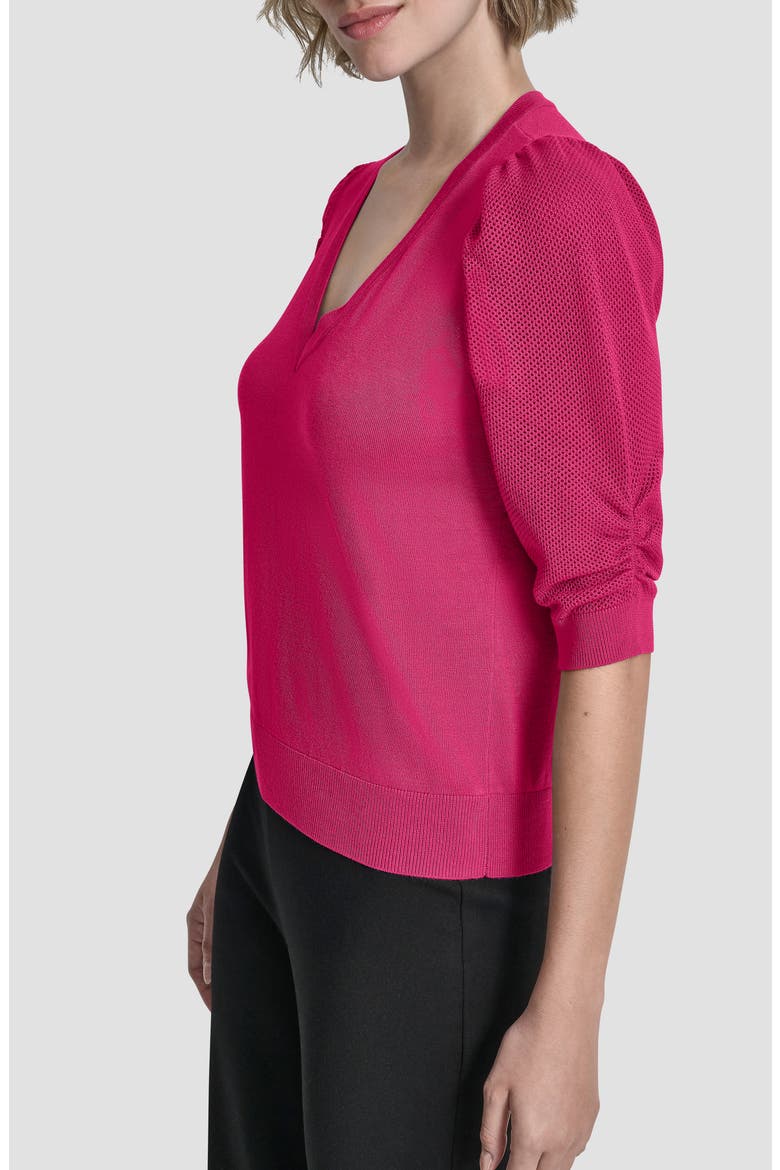 Puff Sleeve V-Neck Sweater, Alternate, color, HOT PINK