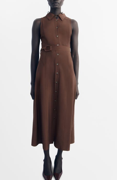 Belted Sleeveless Shirtdress (Regular & Plus)