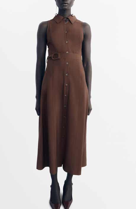 MANGO Belted Sleeveless Shirtdress