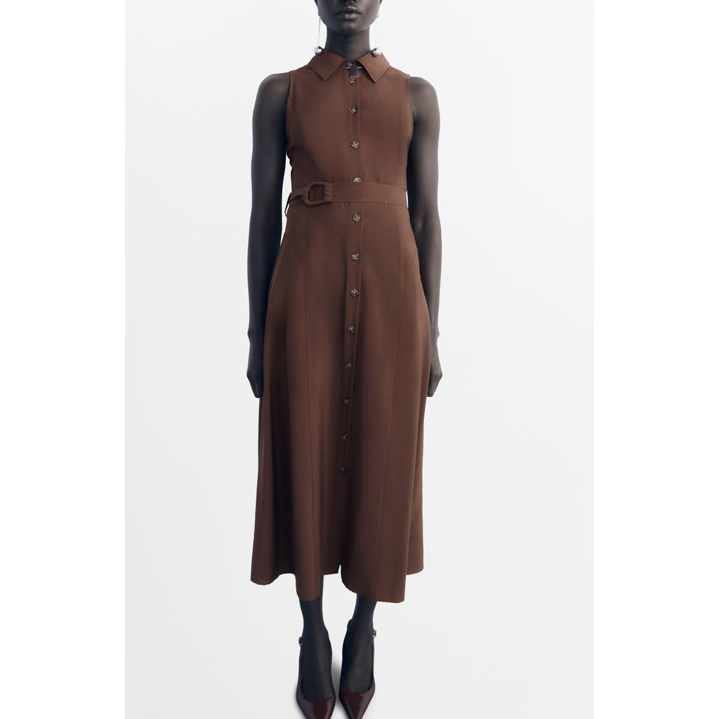 Mango Belted Sleeveless Shirtdress In Brown