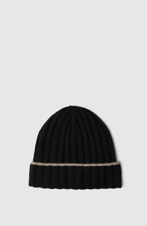 Cashmere rib knit beanie