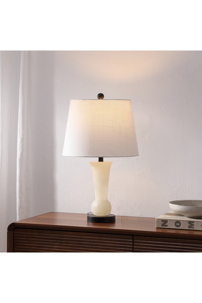 Eliza Modern Alabaster/Crystal LED Table Lamp, Alternate, color, White