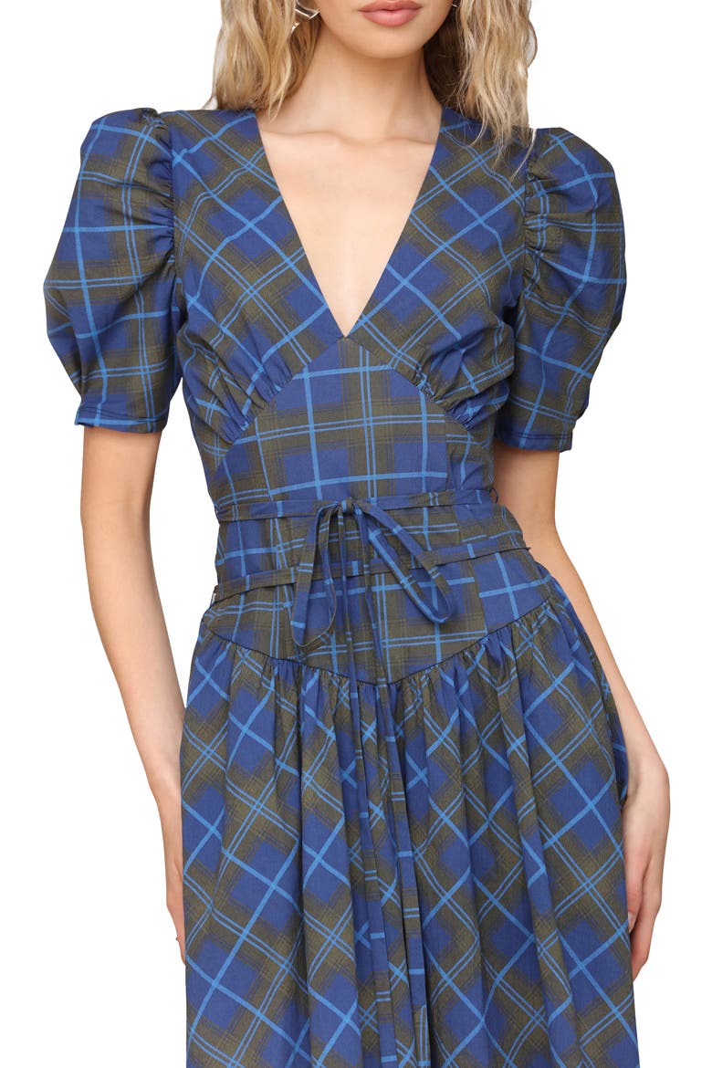 blue plaid dress amazon Gingham Midi Country Dress, Checkered Modest Picnic Dress With Pockets,Cottagecore Button Front Plaid Dress, Casual Long Sleeve Tartan Dress