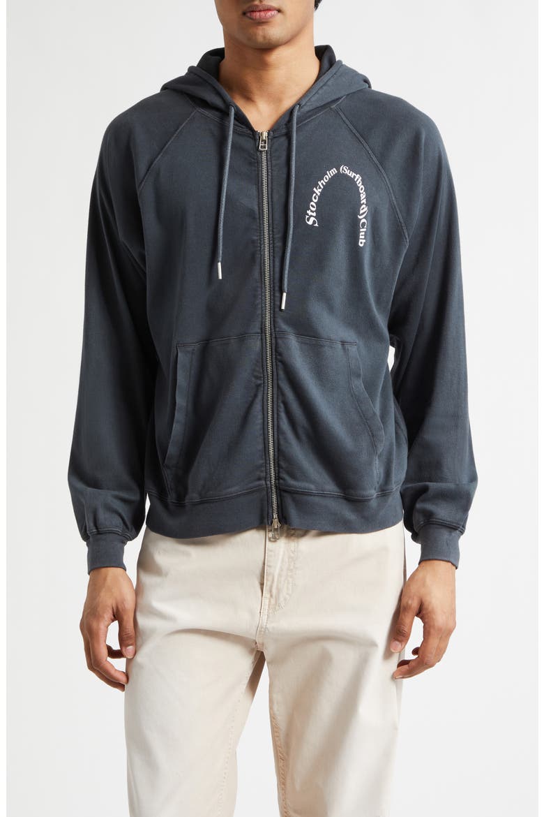 Petite Logo Organic Cotton Zip Graphic Hoodie, Main, color, BLACK