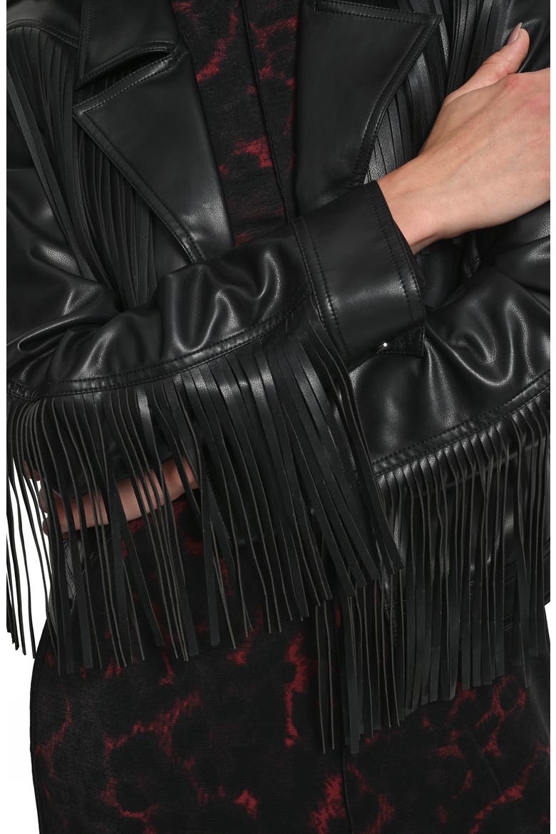 Fringe Faux Leather Jacket, Alternate, color, BLACK