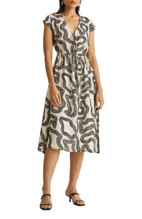 Deep V-neck Gathered Dress