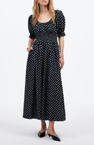 Madewell Shibori Dot Smocked Waist Midi Dress