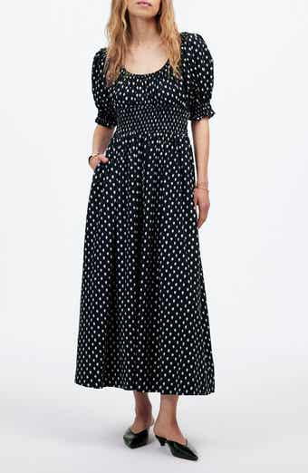 Madewell Shibori Dot Smocked Waist Midi Dress