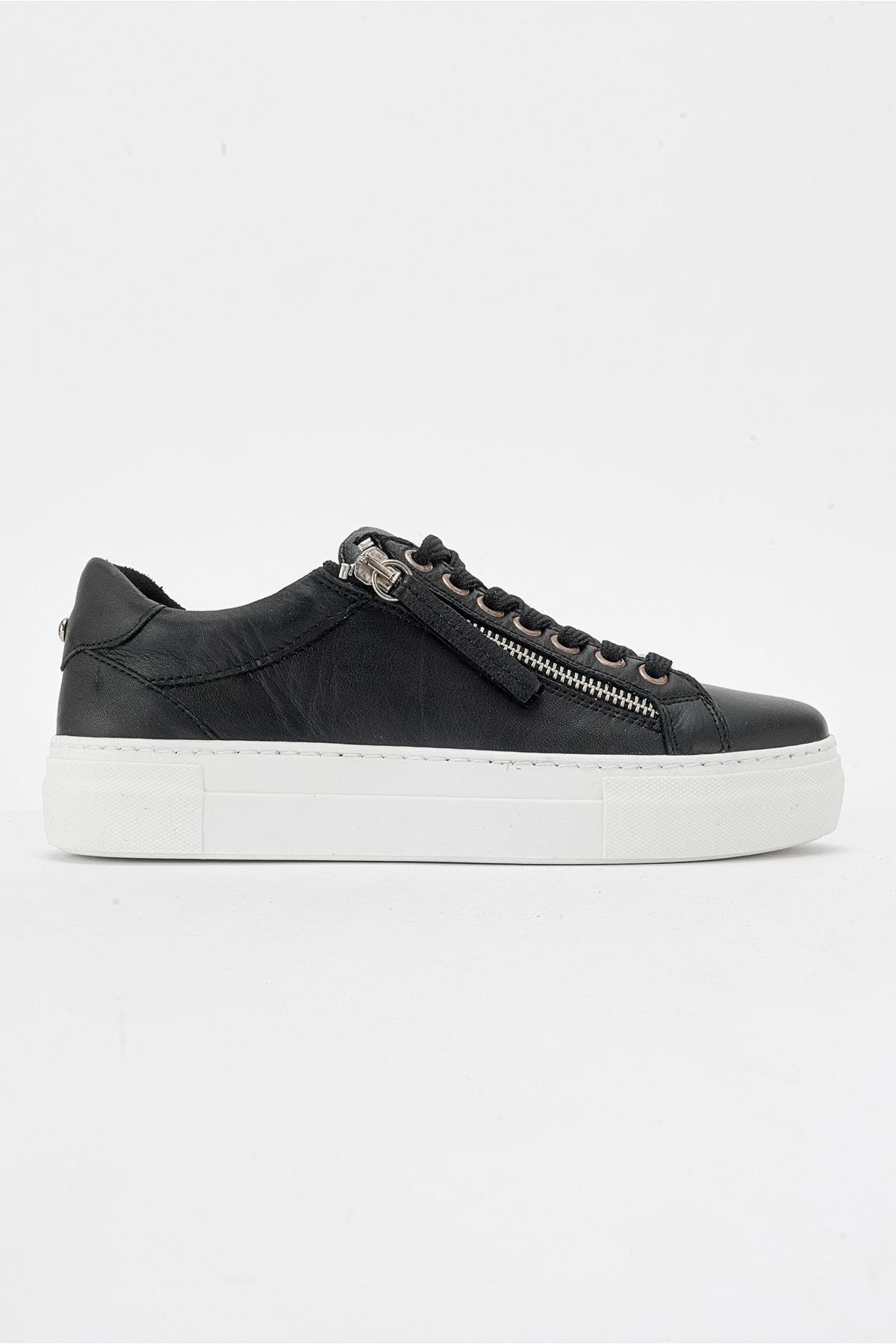 Forever & Always Shoes Beryl Leather Zip Sneaker, Alternate, color, Black Leather