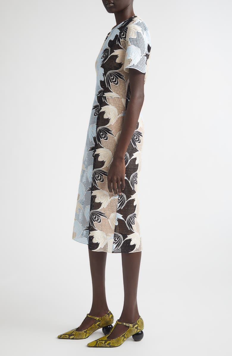 Marni Floral Embroidered Cotton Blend Sheath Dress, Alternate, color, Riw01 Lily White