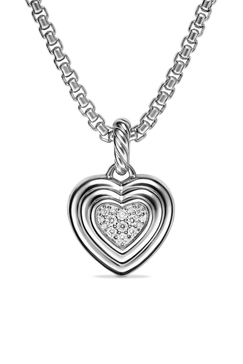 Puffy Heart Amulet in Sterling Silver with Diamonds, 17mm, Main, color, STERLING SILVER
