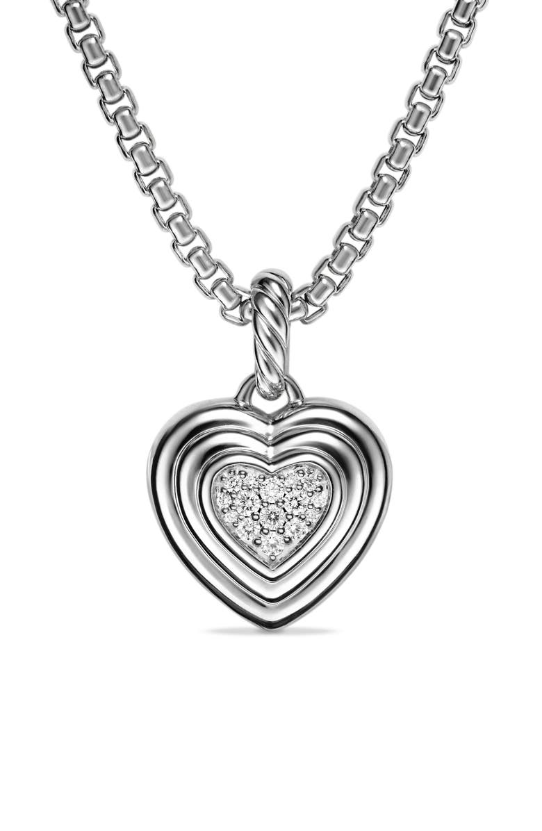 David Yurman Puffy Heart Amulet in Sterling Silver with Diamonds, 17mm, Main, color, Sterling Silver