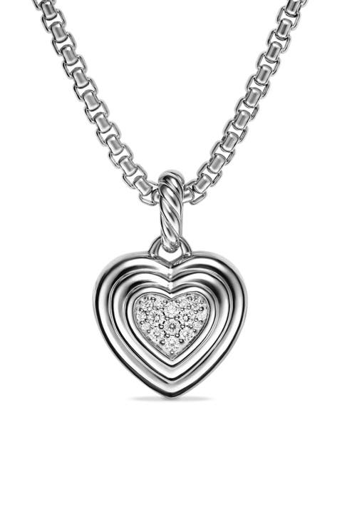 Puffy Heart Amulet in Sterling Silver with Diamonds, 17mm
