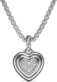 David Yurman Puffy Heart Amulet in Sterling Silver with Diamonds, 17mm