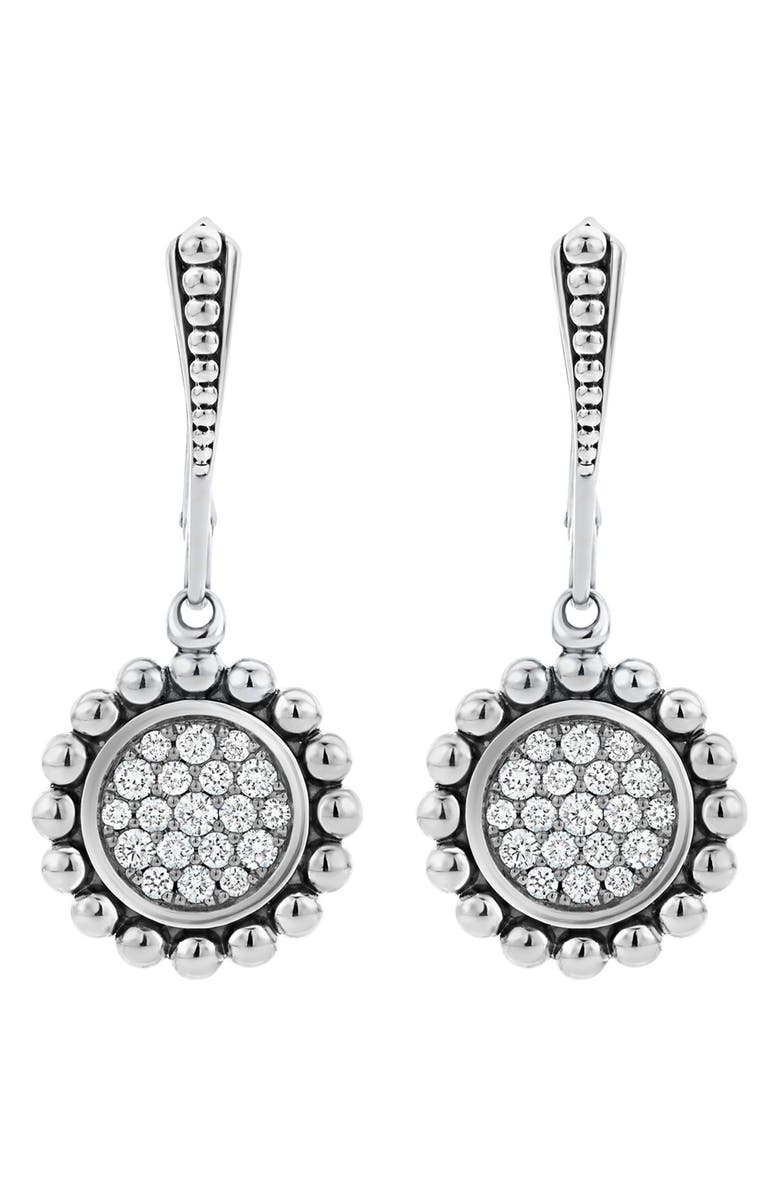 LAGOS Caviar Spark Diamond Circle Drop Earrings, Alternate, color, Silver/ Diamond