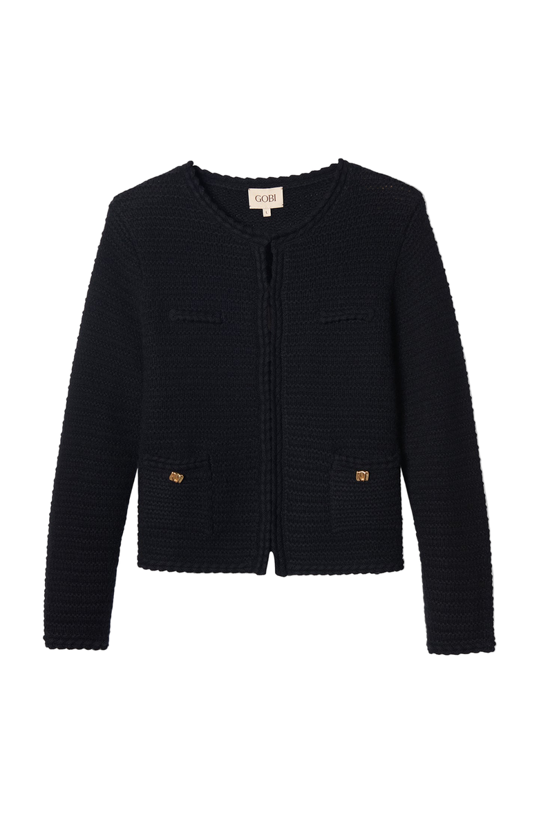 Gobi Cashmere Textured Knit Cashmere Jacket-Style Cardigan, Main, color, Black