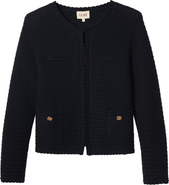 Gobi Cashmere Textured Knit Cashmere Jacket-Style Cardigan