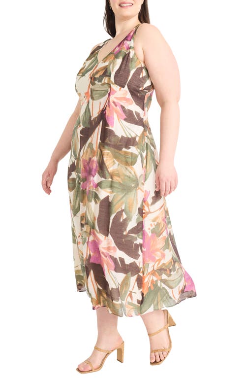 Maggy London Plus Size Printed Sleeveless Midi Dress In Brown