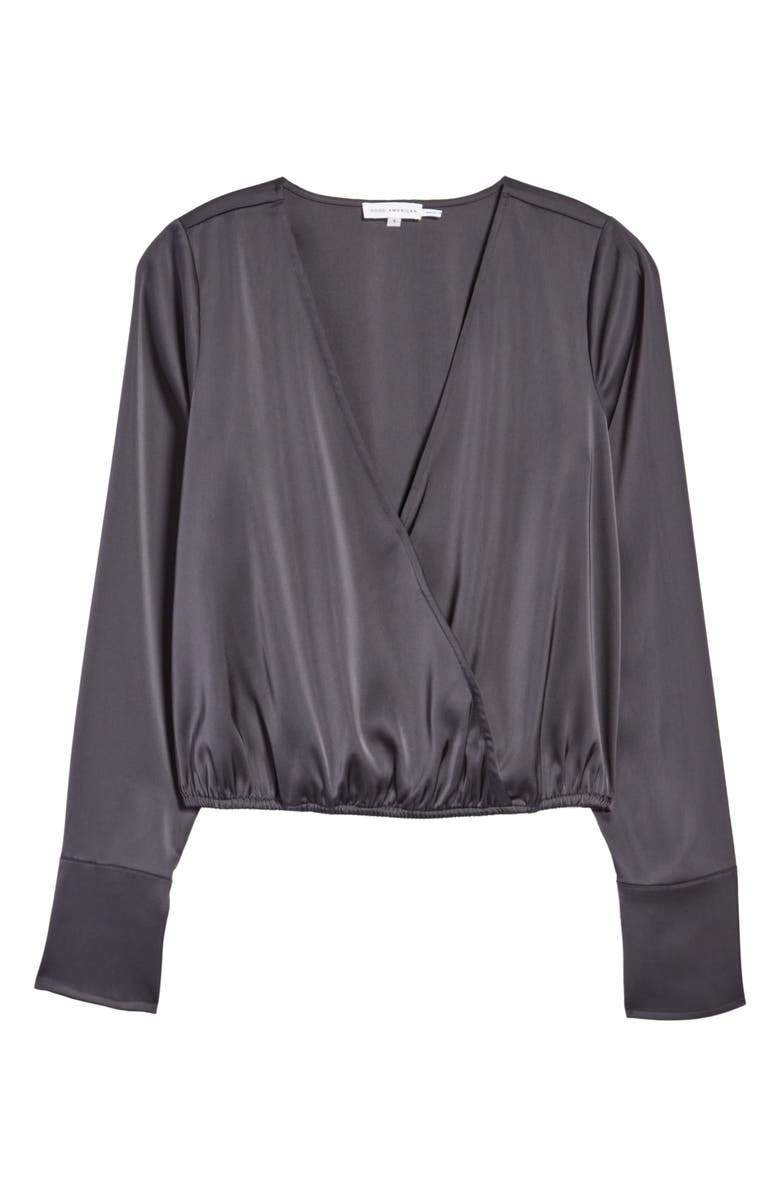 Good American Long Sleeve Stretch Satin Faux Wrap Top, Alternate, color,