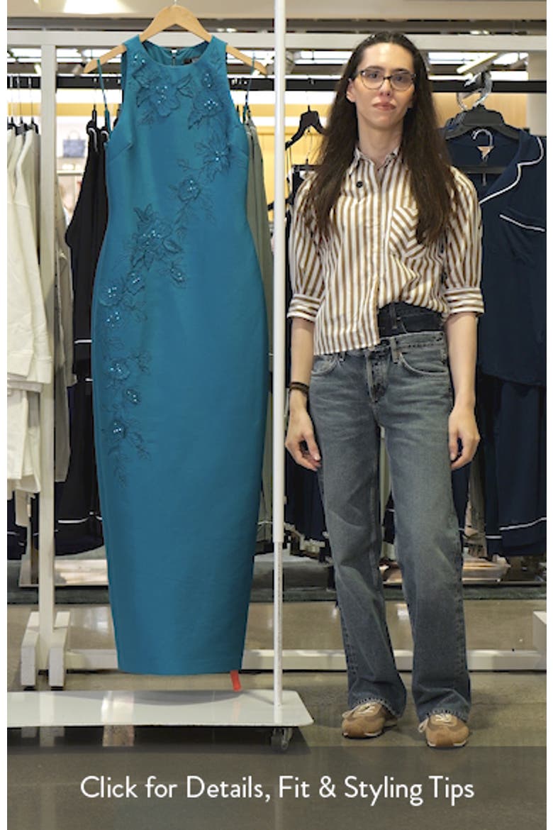 Beaded Floral Appliqué Mikado Sheath Gown video