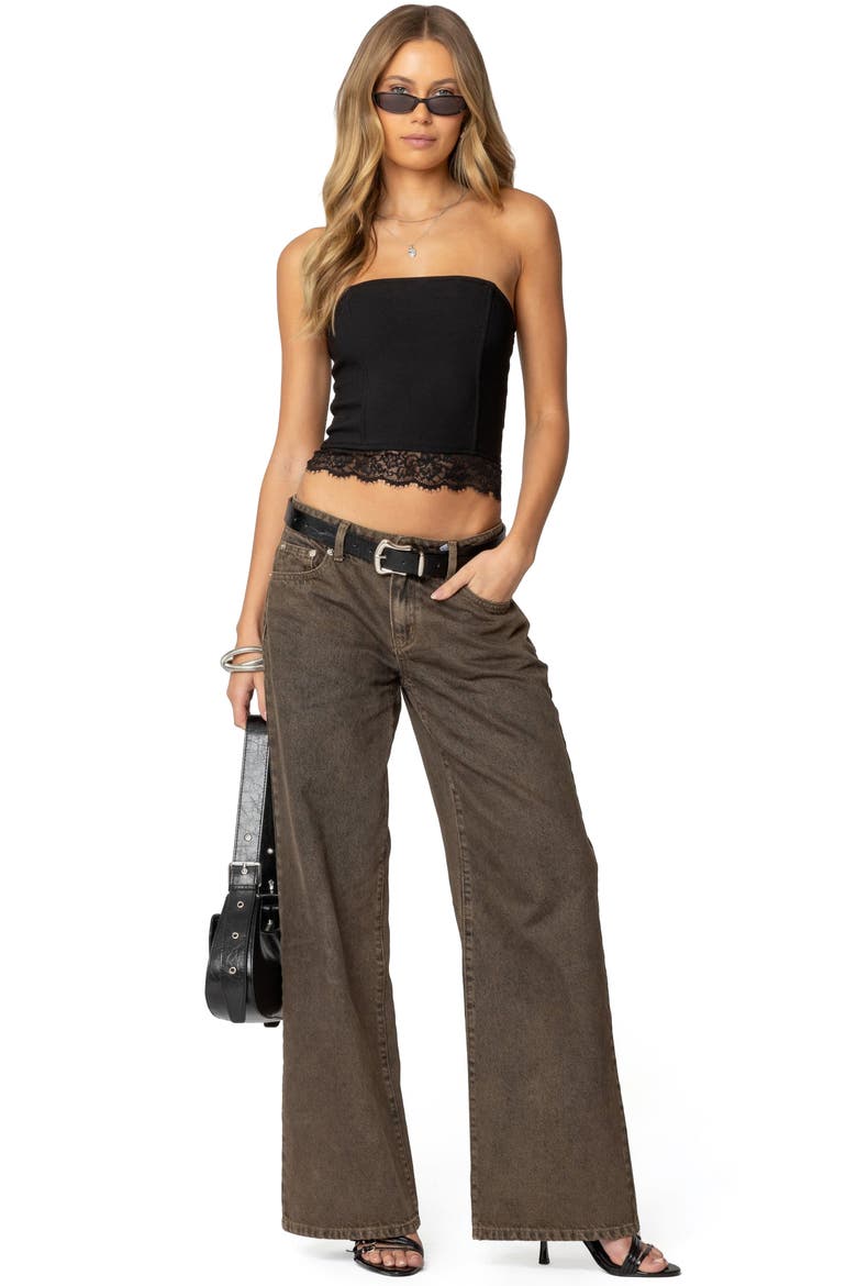 Elaina Lace Trim Strapless Crop Top, Alternate, color, BLACK