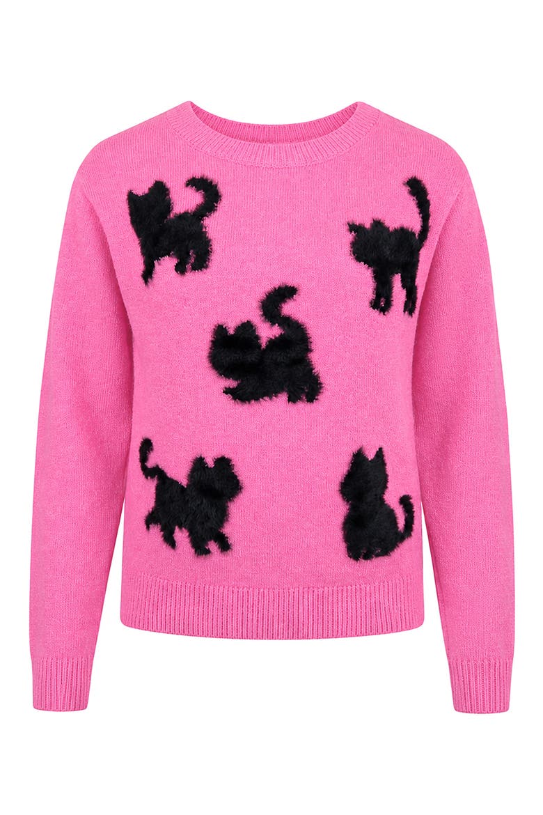 Kids' Eyelash Cat Sweater, Main, color, PINK/ BLACK