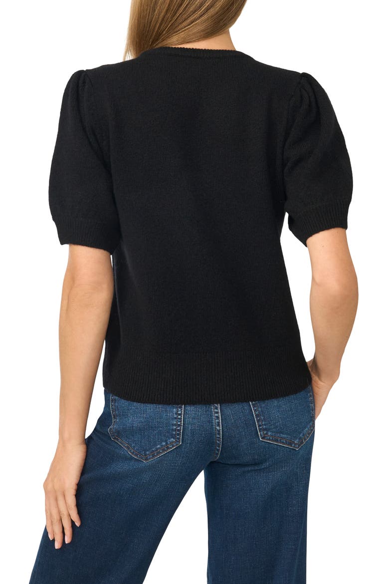 Bow Embellished Short Sleeve Sweater, Alternate, color, RICH BLACK