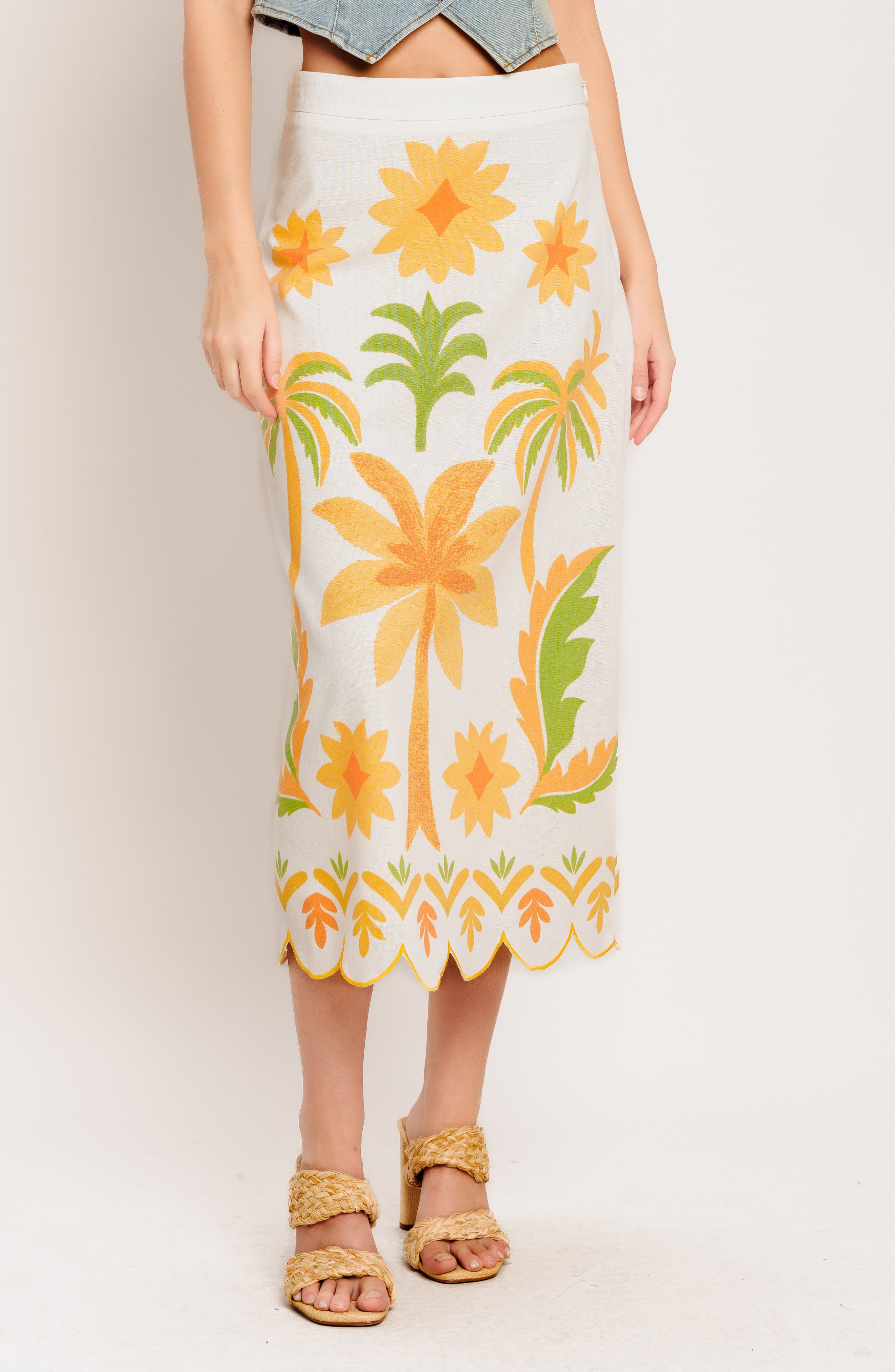 FLYING TOMATO Printed Cotton Blend Midi Skirt