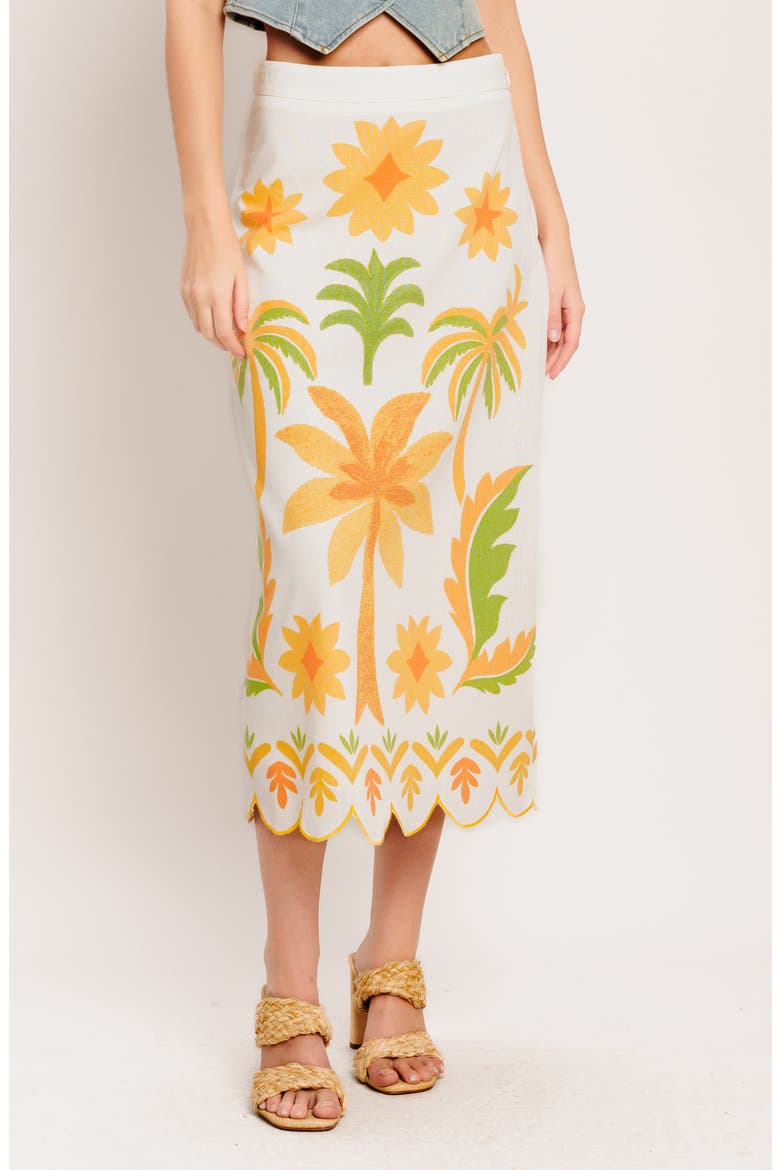 Printed Cotton Blend Midi Skirt, Main, color, IVORY