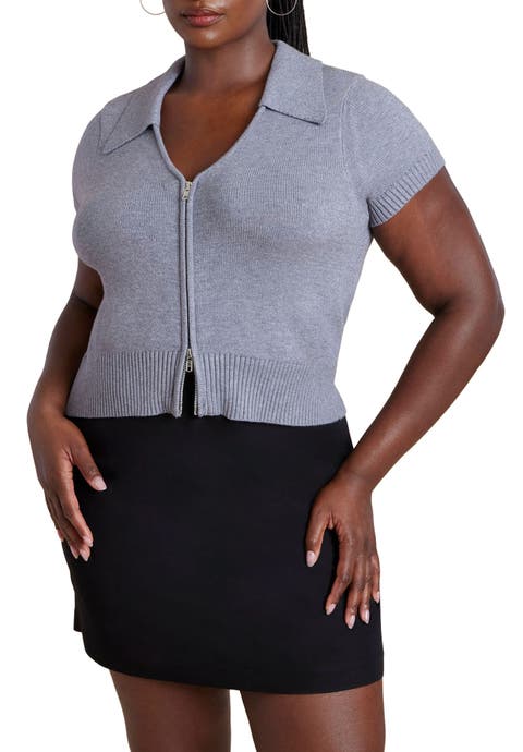 Cropped Zip Up Polo Sweater (Plus Available)