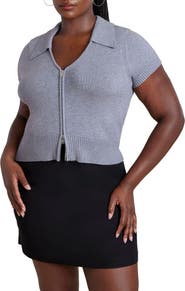 ELOQUII Cropped Zip Up Polo Sweater