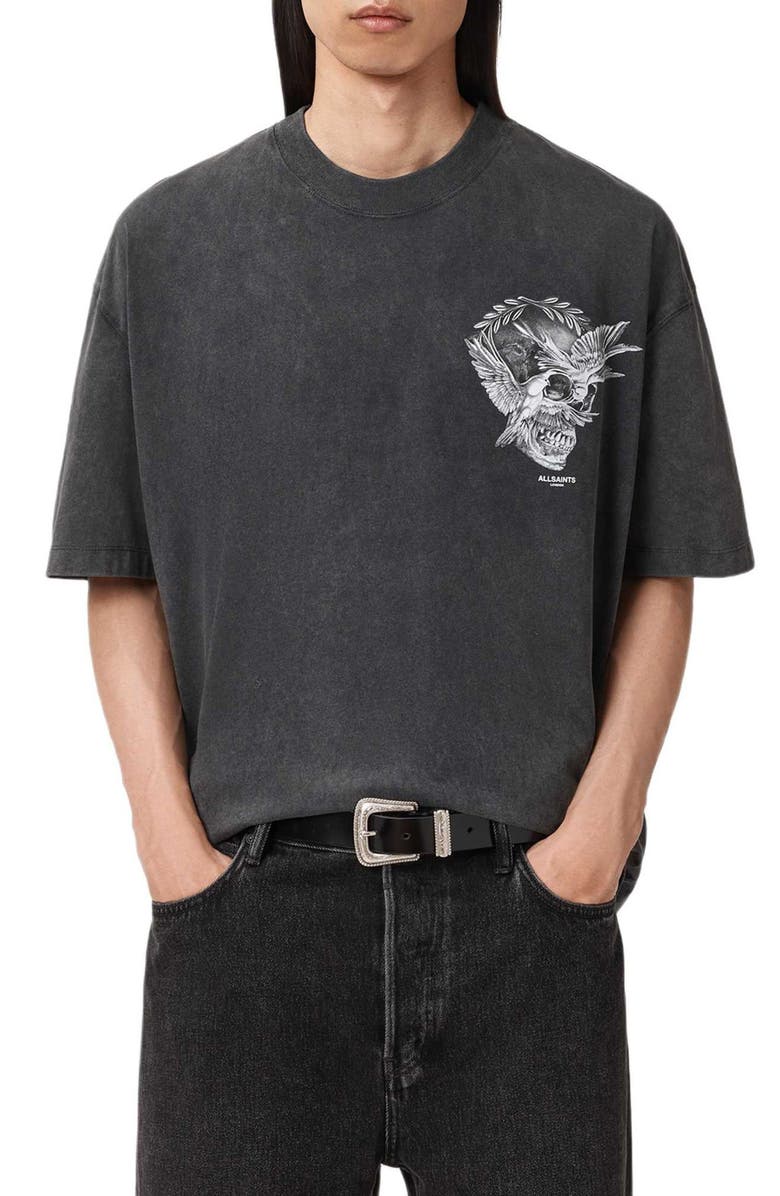 AllSaints Mysteries Cotton Graphic T-Shirt, Alternate, color, Washed Black