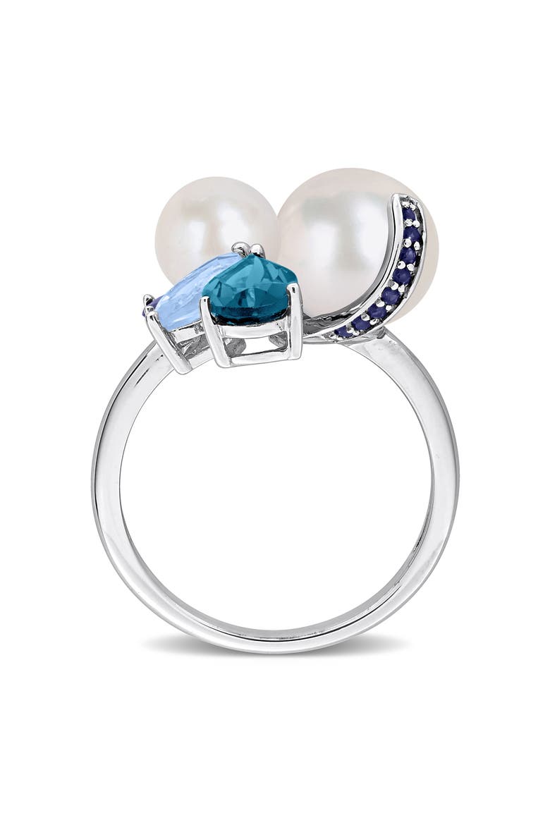 Cultured Pearl & Semiprecious Stone Cluster Ring, Alternate, color, BLUE