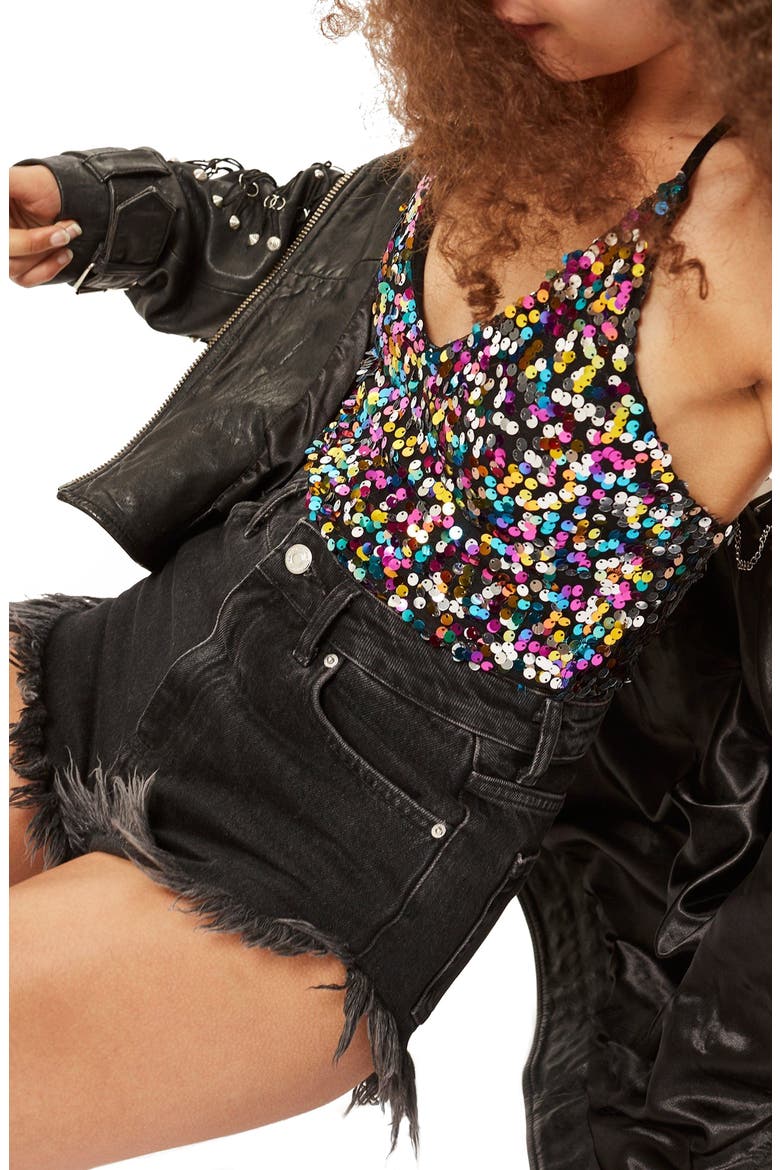 Rainbow Sequin Bodysuit, Alternate, color, BLACK MULTI