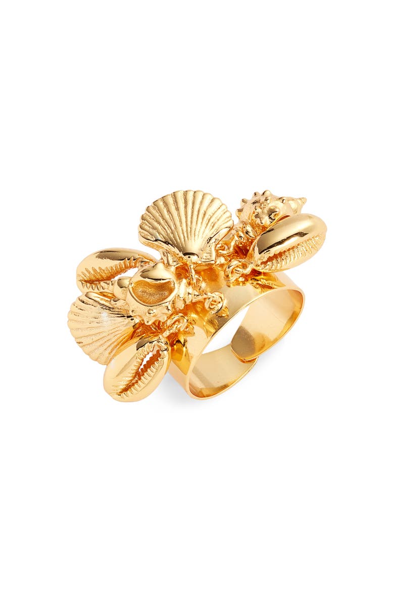 Tiny Shells Charm Adjustable Ring, Main, color, GOLD