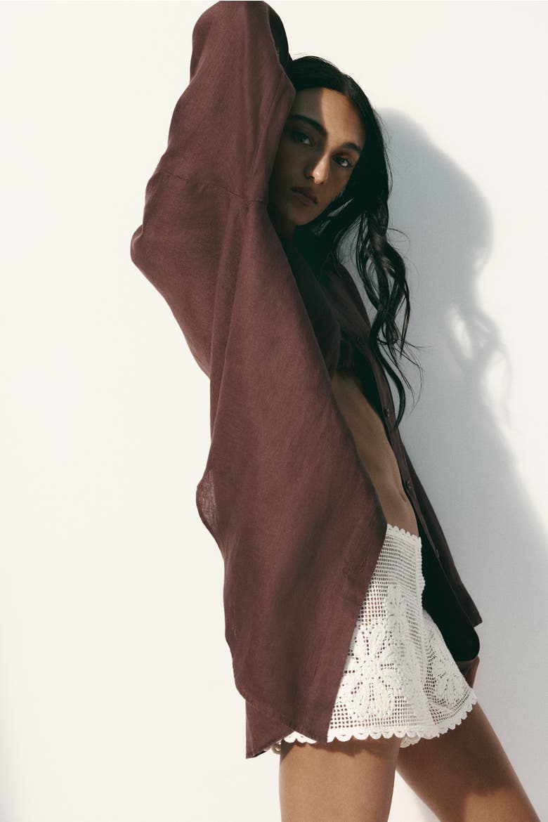 Linen Beach Shirt, Alternate, color, Dark brown