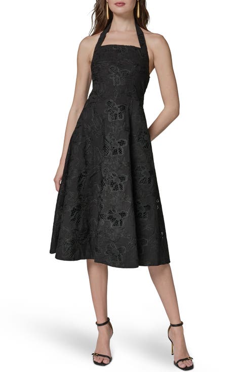 Embroidered Halter Cocktail Dress