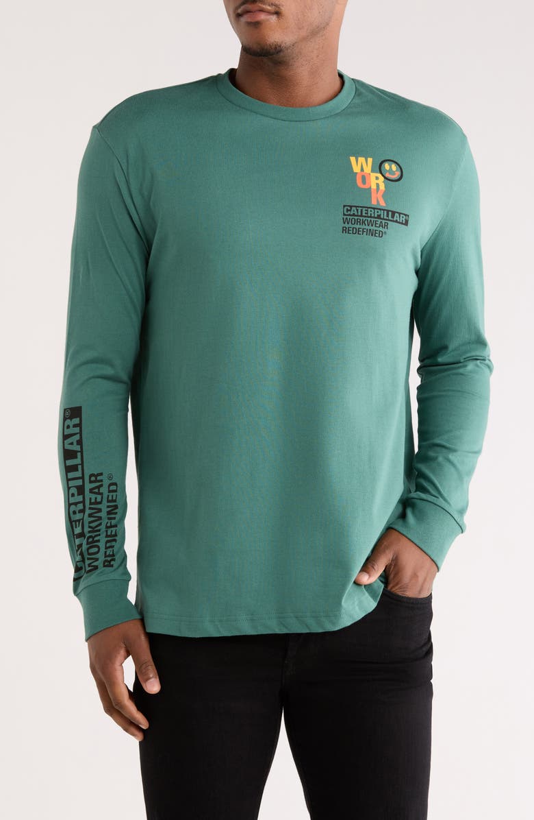 CAT WWR Destructed Logo Long Sleeve T-Shirt, Main, color, Spruce