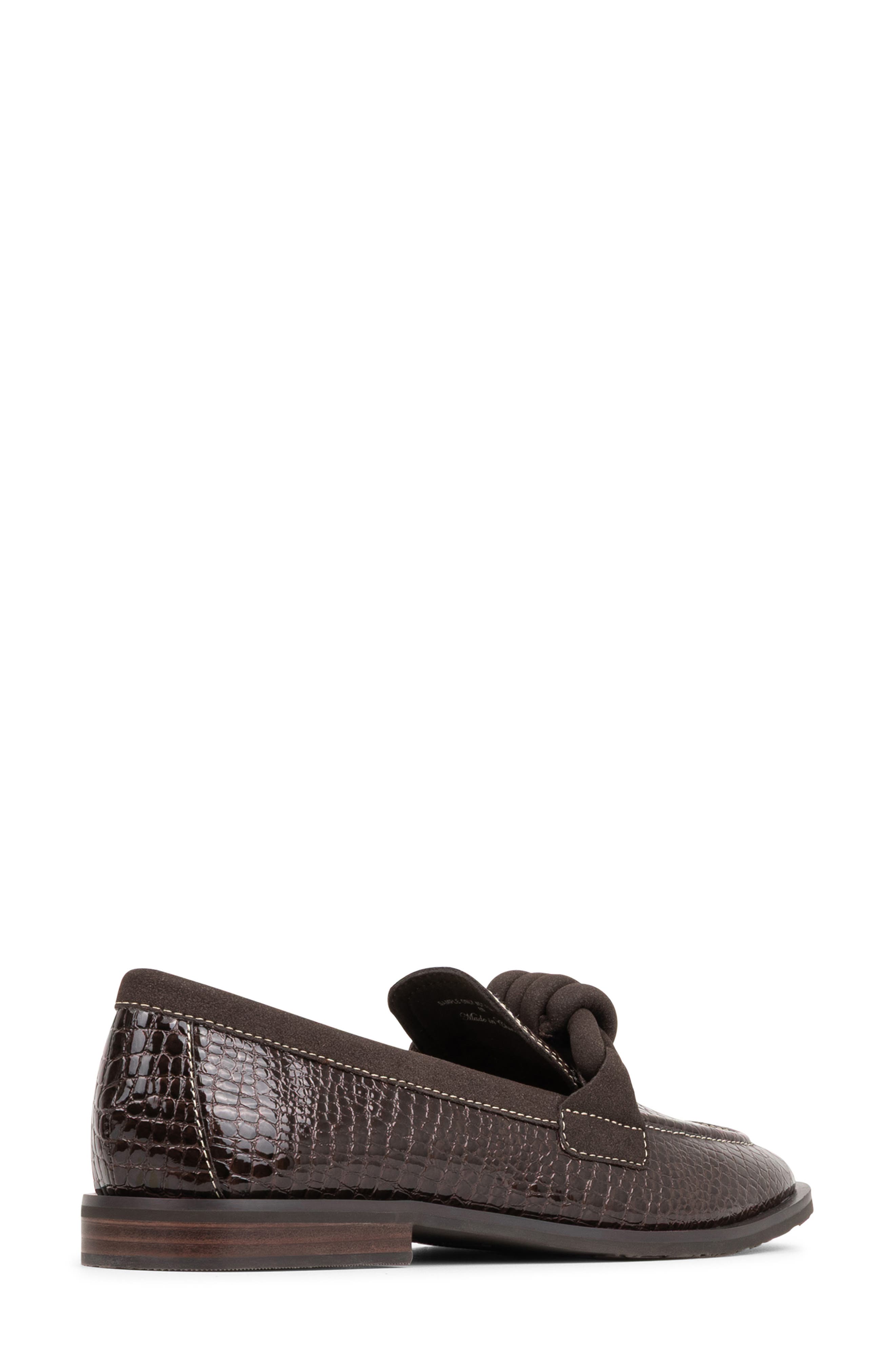 Shaya Faux Leather Croc Embossed Loafer, Alternate, color, DARK BROWN