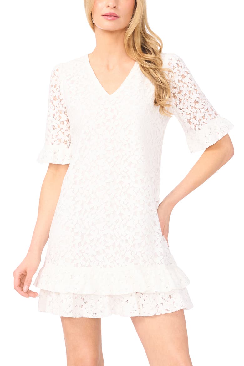 Lace V-Neck Minidress, Alternate, color, NEW IVORY