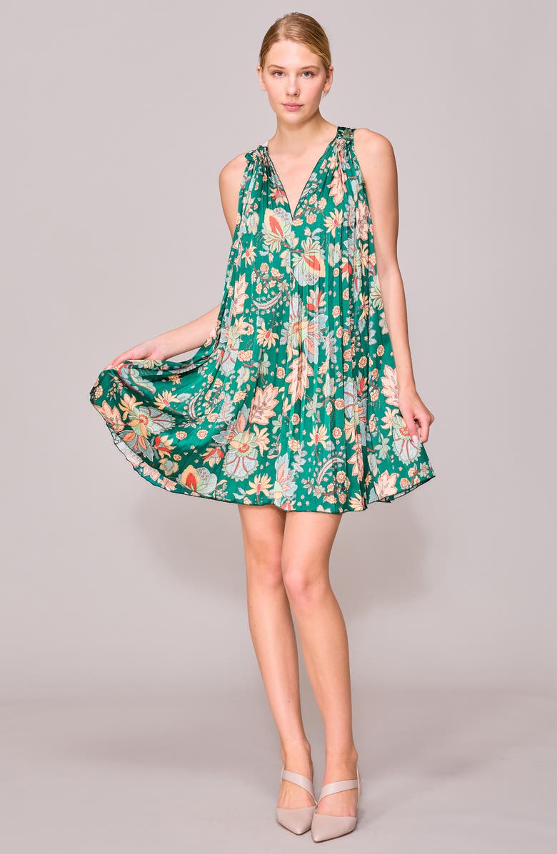 MELLODAY V-Neck Sleeveless Pleated Satin Minidress, Alternate, color, 