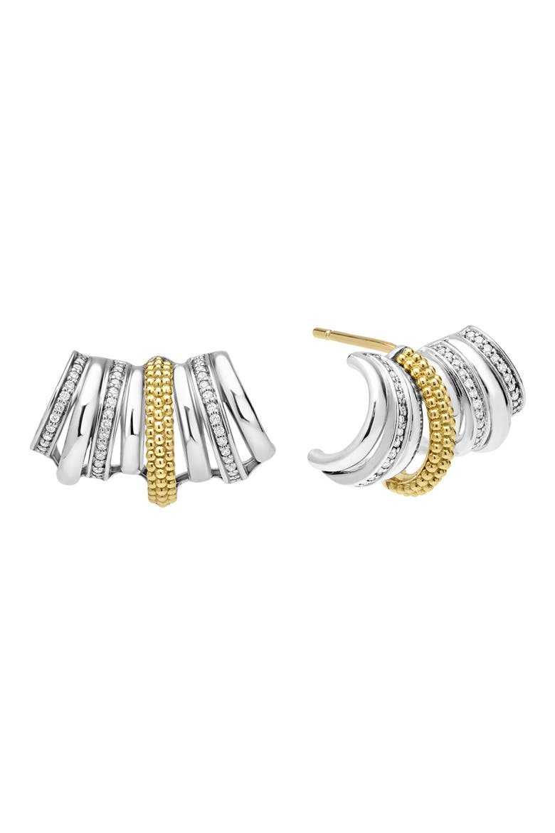 Caviar Lux 2-Tone Diamond Crawler Huggie Earrings, Alternate, color, STERLING SILVER