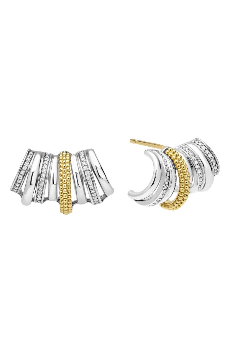 LAGOS Caviar Lux 2-Tone Diamond Crawler Huggie Earrings, Alternate, color, Sterling Silver