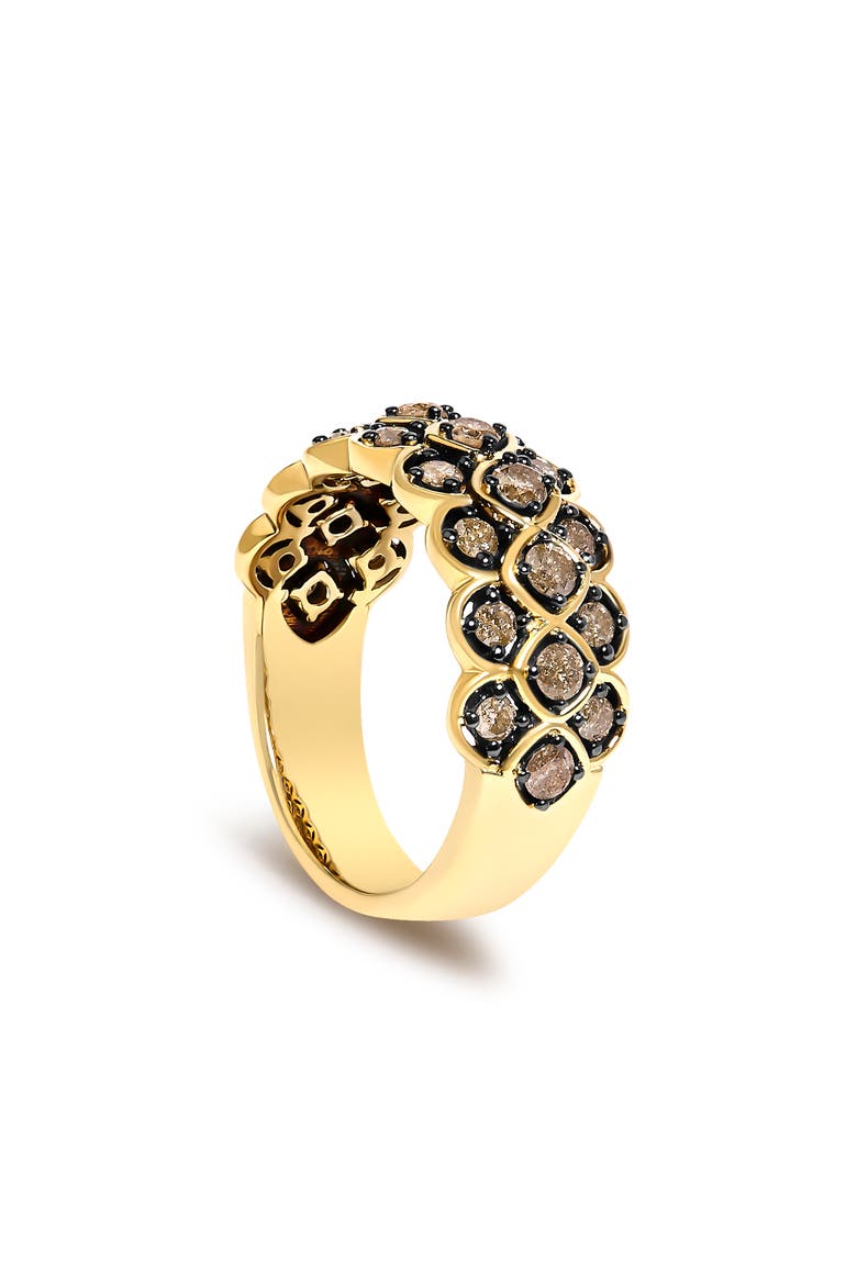 10K Yellow Gold Plated Sterling Silver 1.0 ctw Brown Diamond Scalloped Motif Band Ring, Alternate, color, Yellow Gold over Silver
