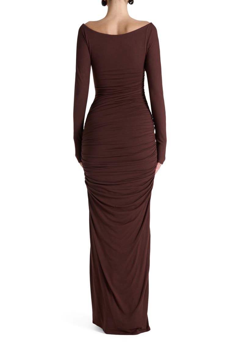 Off the Shoulder Long Sleeve Body-Con Maxi Dress, Alternate, color, CHOCOLATE