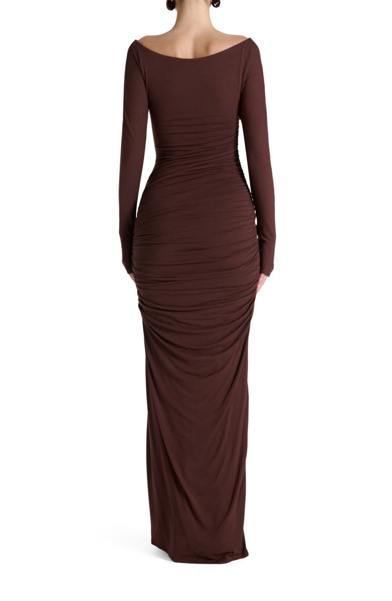 Naked Wardrobe Off the Shoulder Long Sleeve Body-Con Maxi Dress, Alternate, color, Chocolate