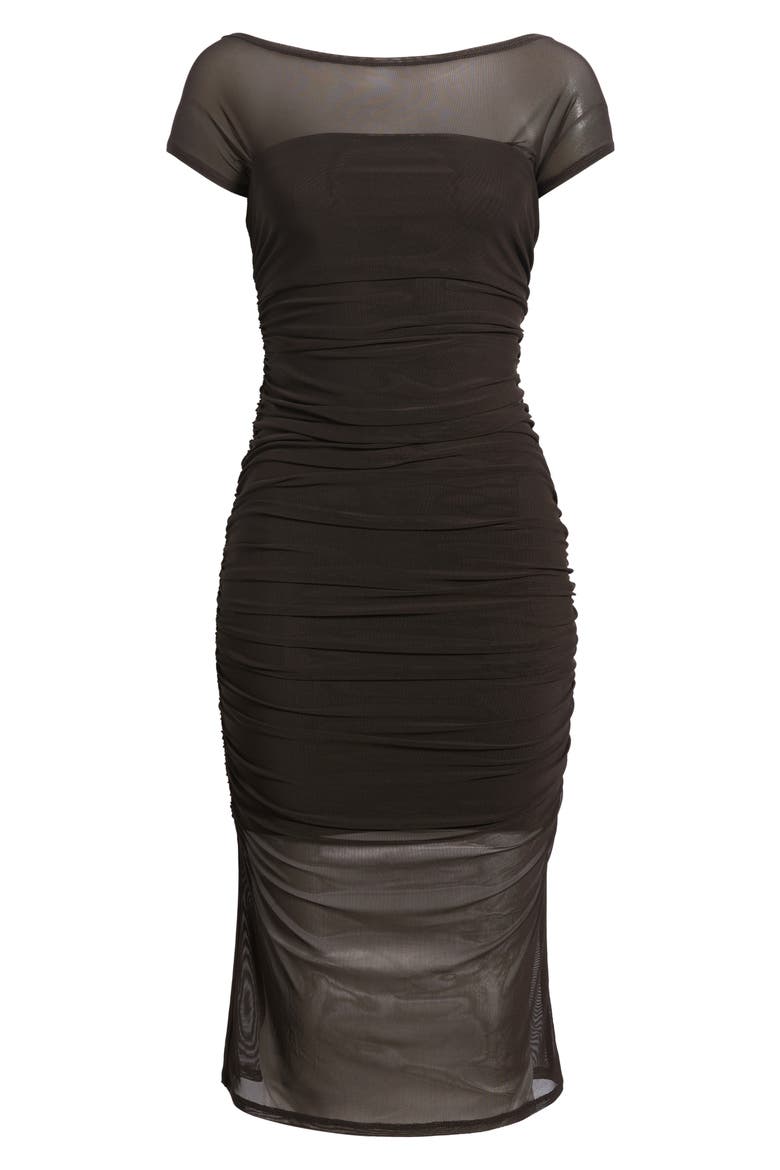 Sheer Mesh Midi Dress, Alternate, color, BROWN GANACHE