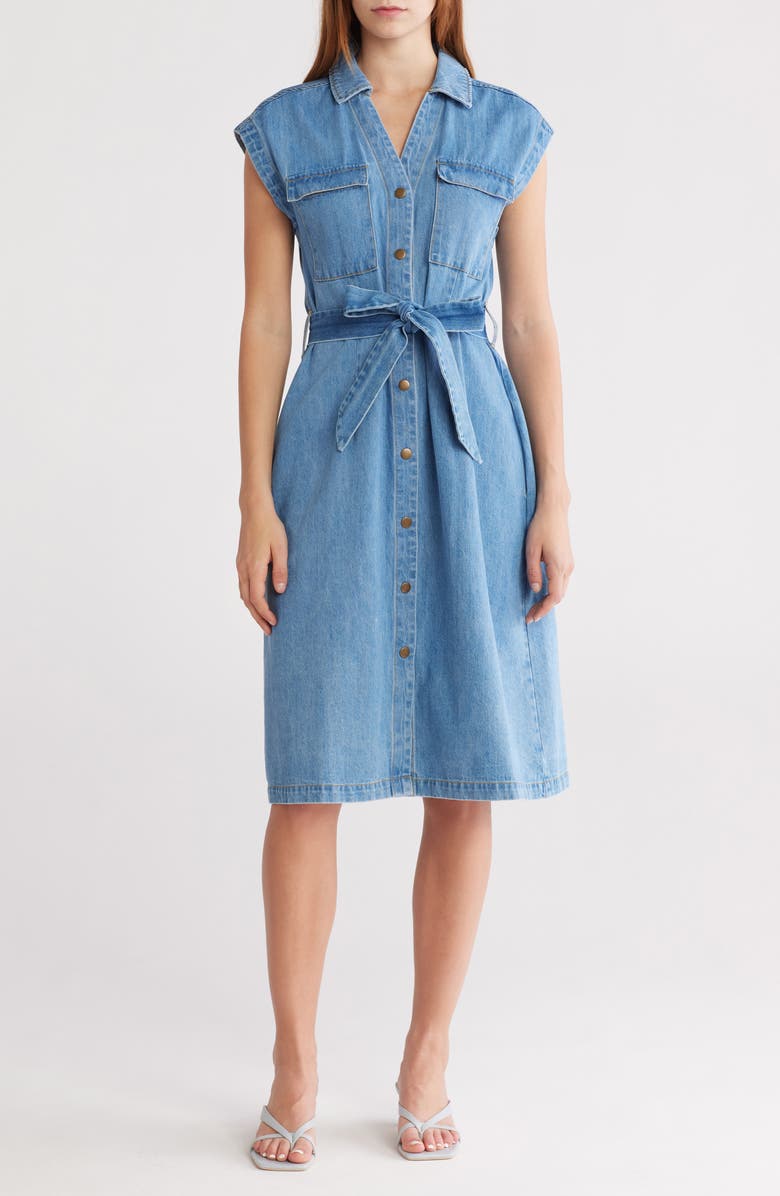 French Connection Carter Cap Sleeve Denim Shirtdress, Main, color,