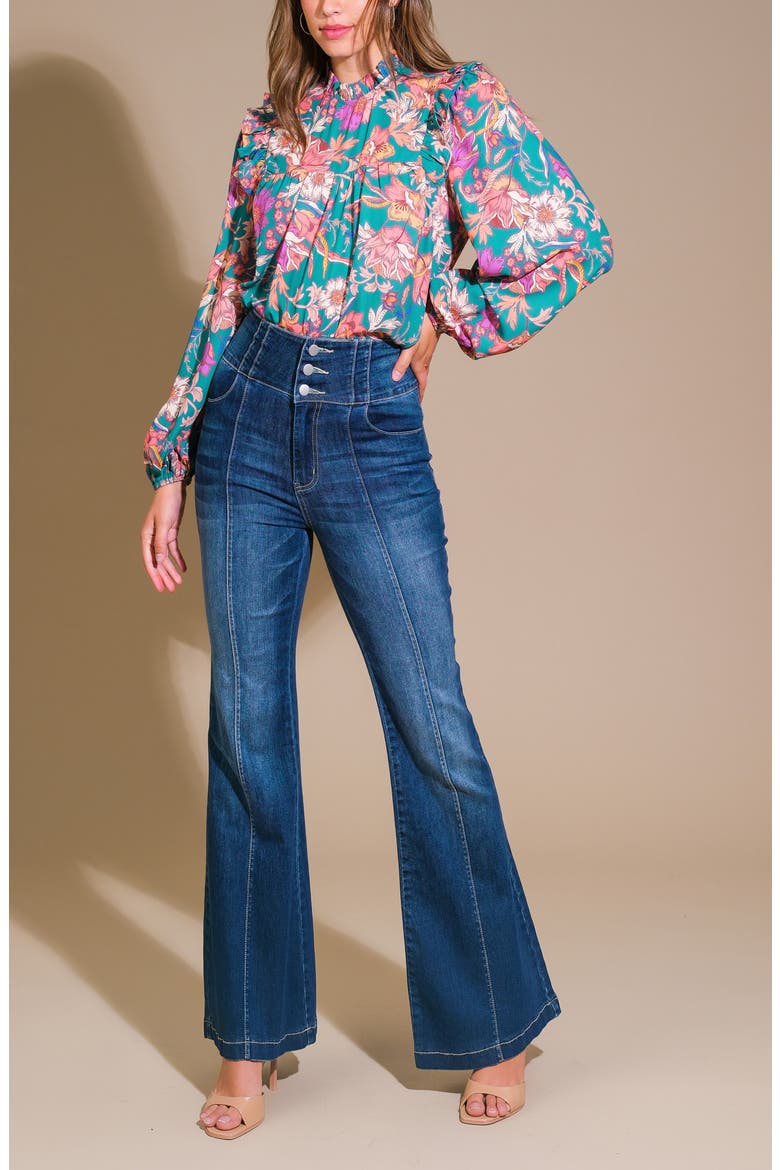 Floral Print Mock Neck Top, Alternate, color, TEAL